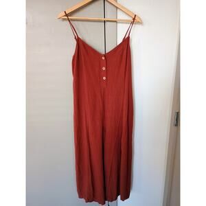 Anrabess sleeveless linen wide-leg jumpsuit XL pockets wood buttons cottage core